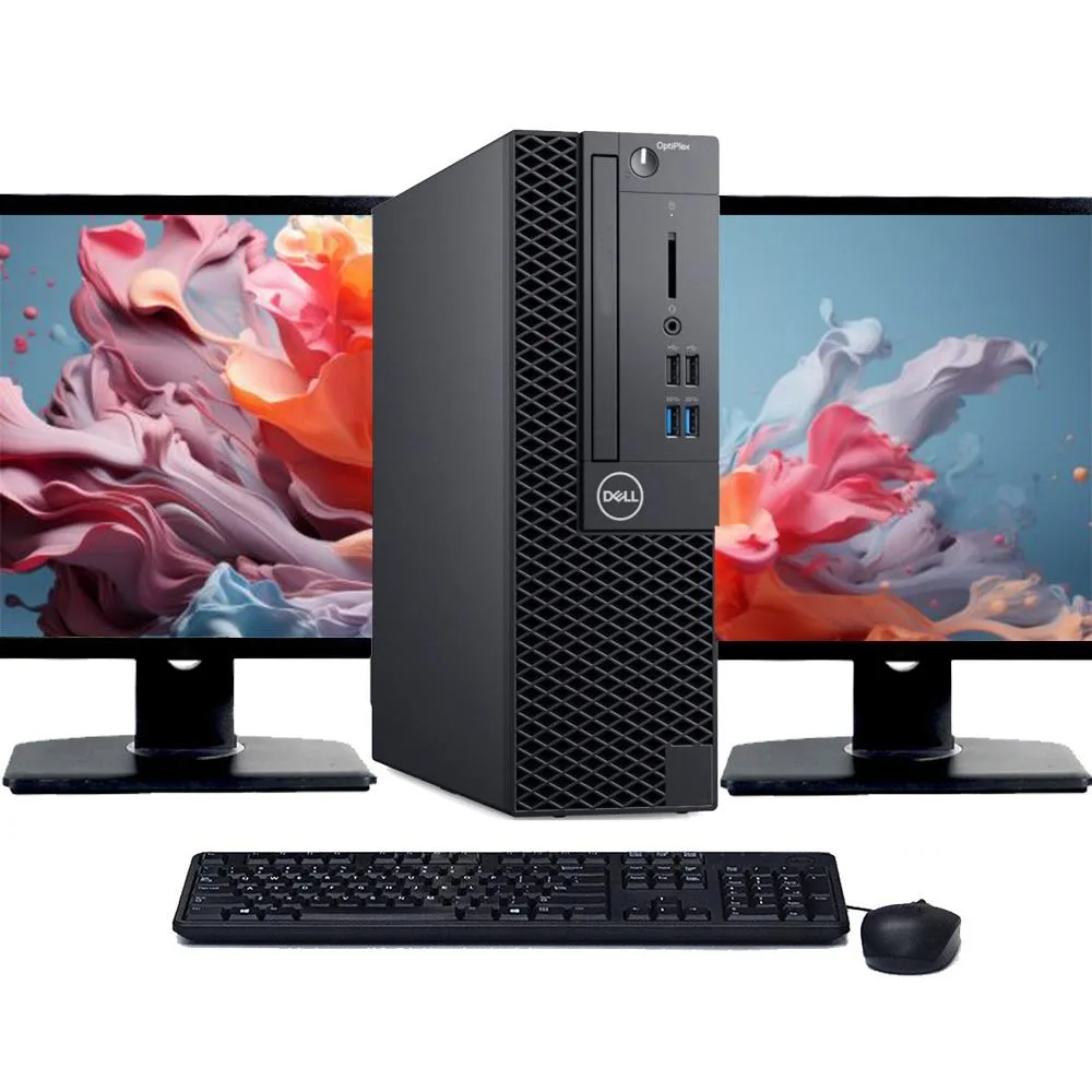 DELL DELL OptiPlex 7070 SFF desktop PC Intel Core i5-9500 3.0GHz 16GB RAM 256GB SSD dual 22" LCDs — product photo