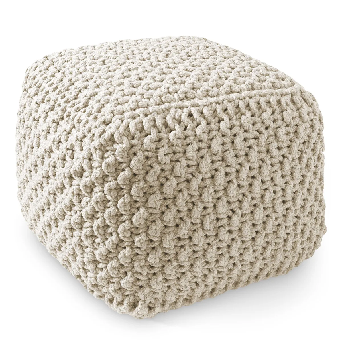 Casafield Casafield Square Pouf Ottoman, Beige, 18.5" W x 18.5" D x 14.5" H — product photo