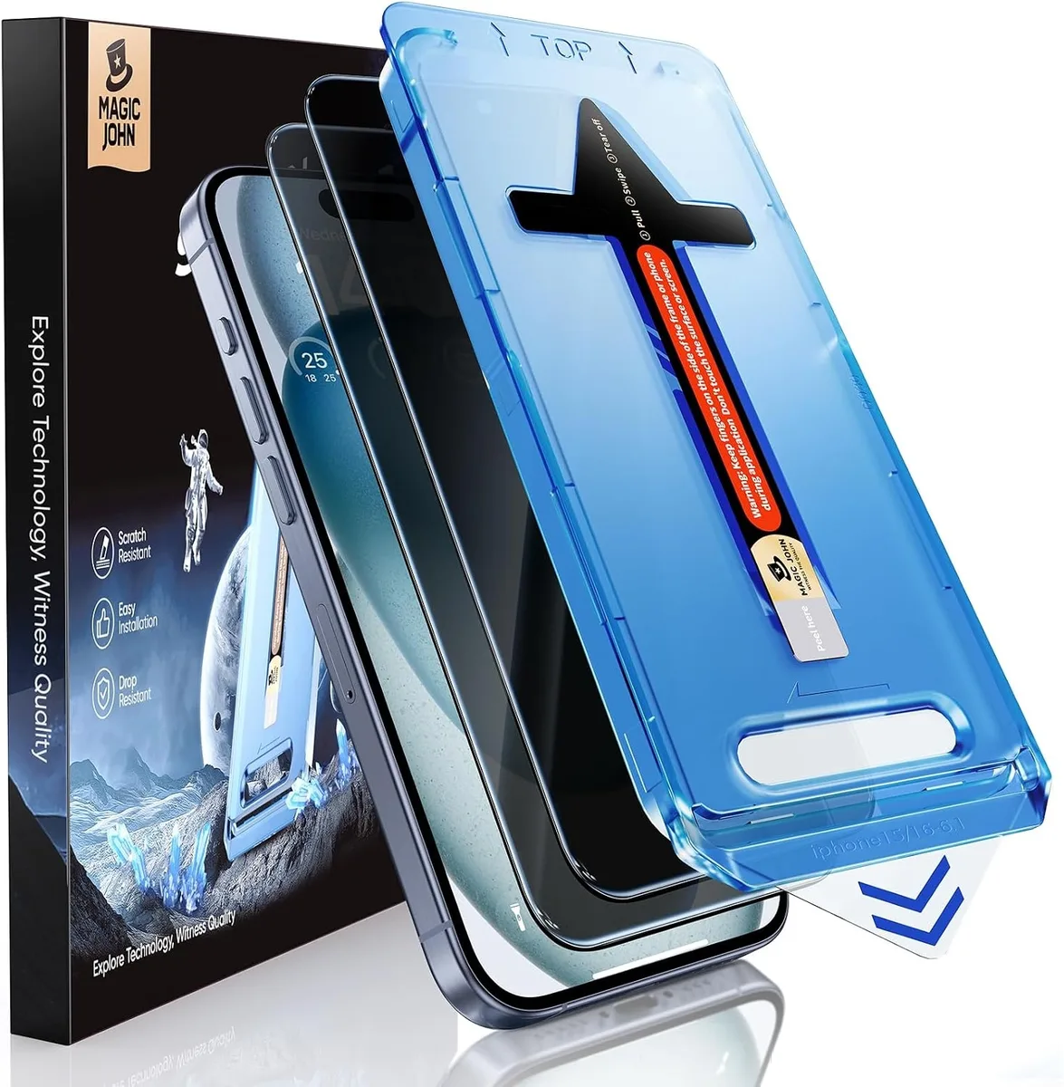 NuoTo NuoTo iPhone 15 Privacy Glass Screen Protector 2 Pack 6.1 inch 28° Privacy Auto Dust-Elimination — product photo