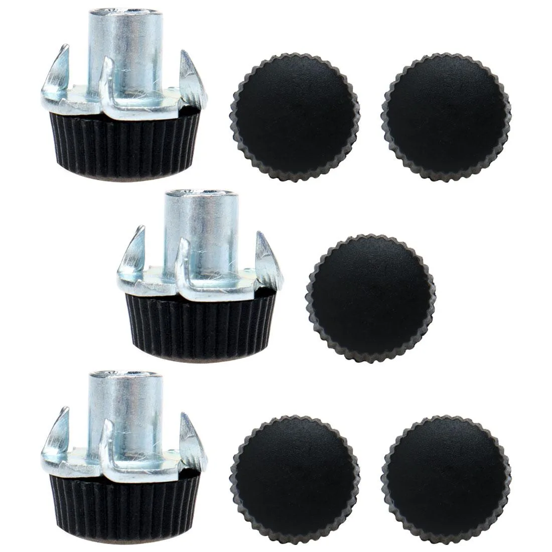 Eight M6 adjustable leveling feet with threaded stems and plastic bases
