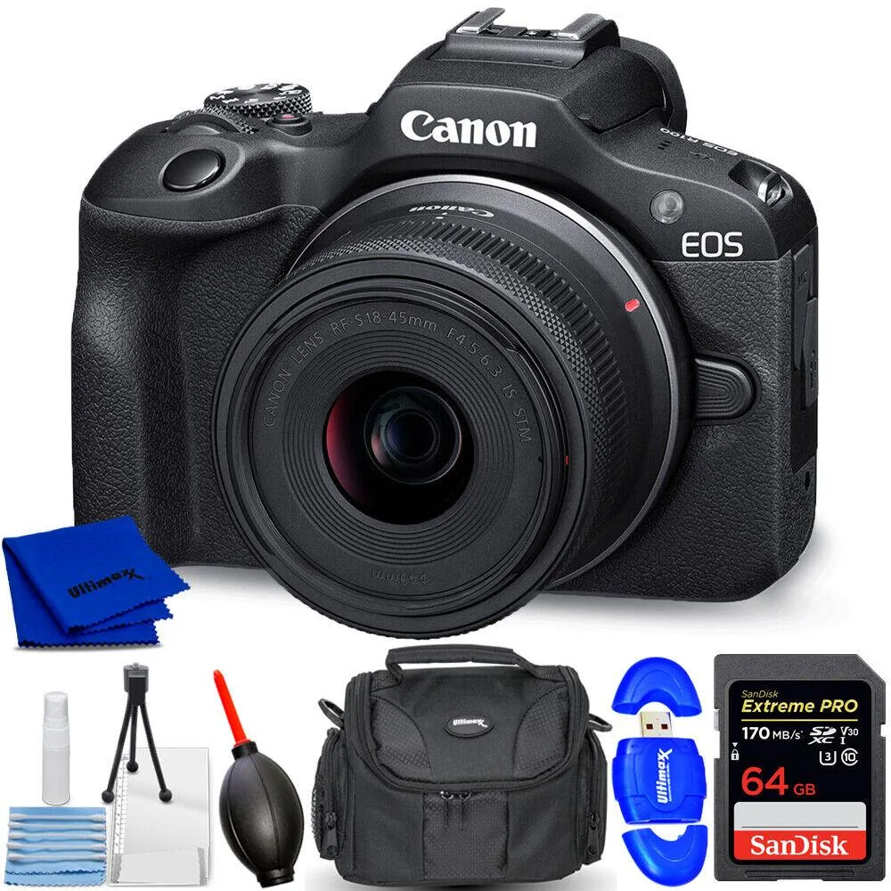 Canon International Canon EOS R100 Mirrorless Camera 18-45mm Lens 64GB 7PC Kit — product photo