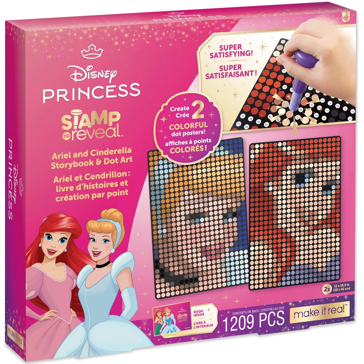 Make It Real Make It Real Disney Stamp to Reveal Ariel &amp; Cinderella Dot Art Kit 1209 pcs — product photo