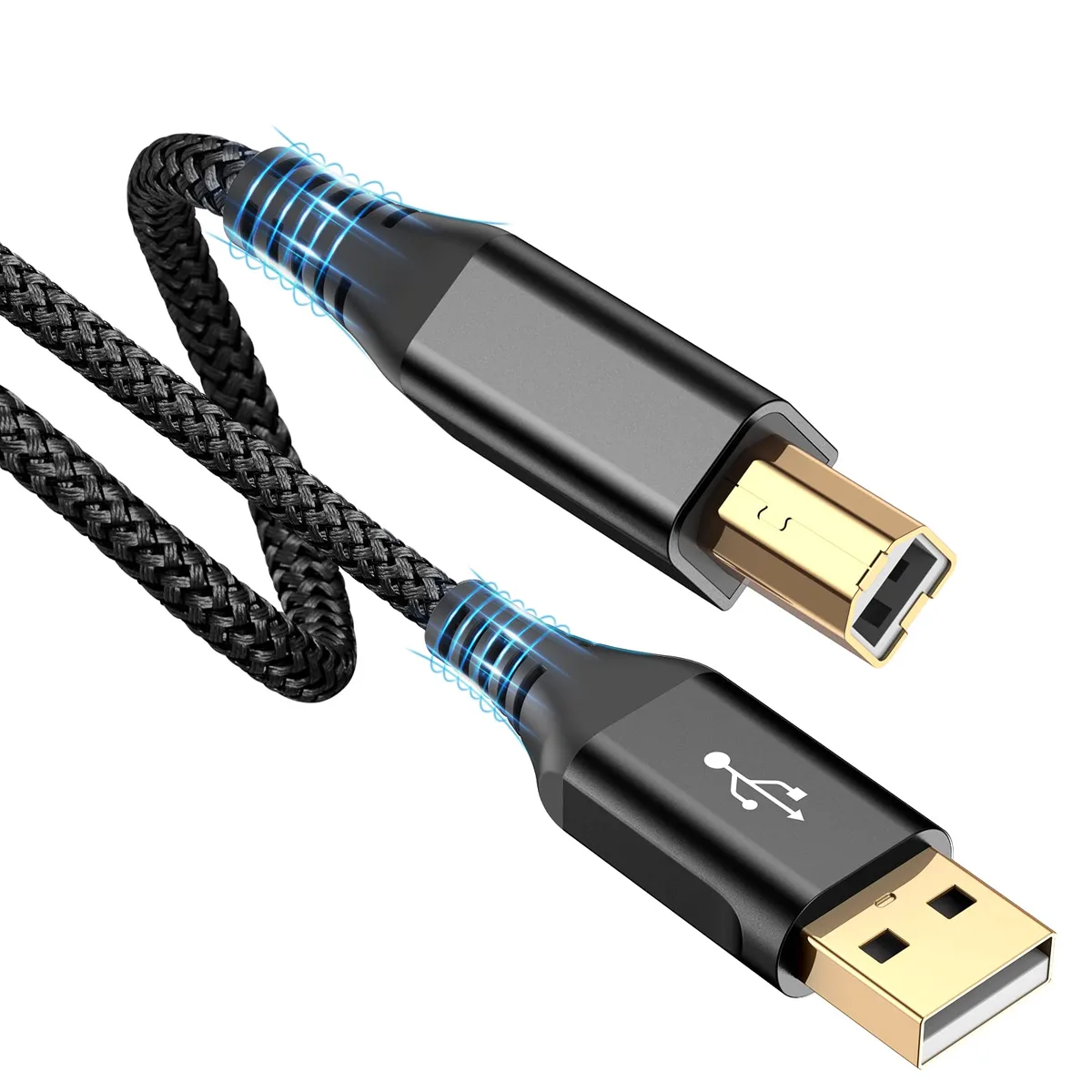  sweguard USB 2.0 Printer Cable USB-A to USB-B 10ft Braided Black — product photo