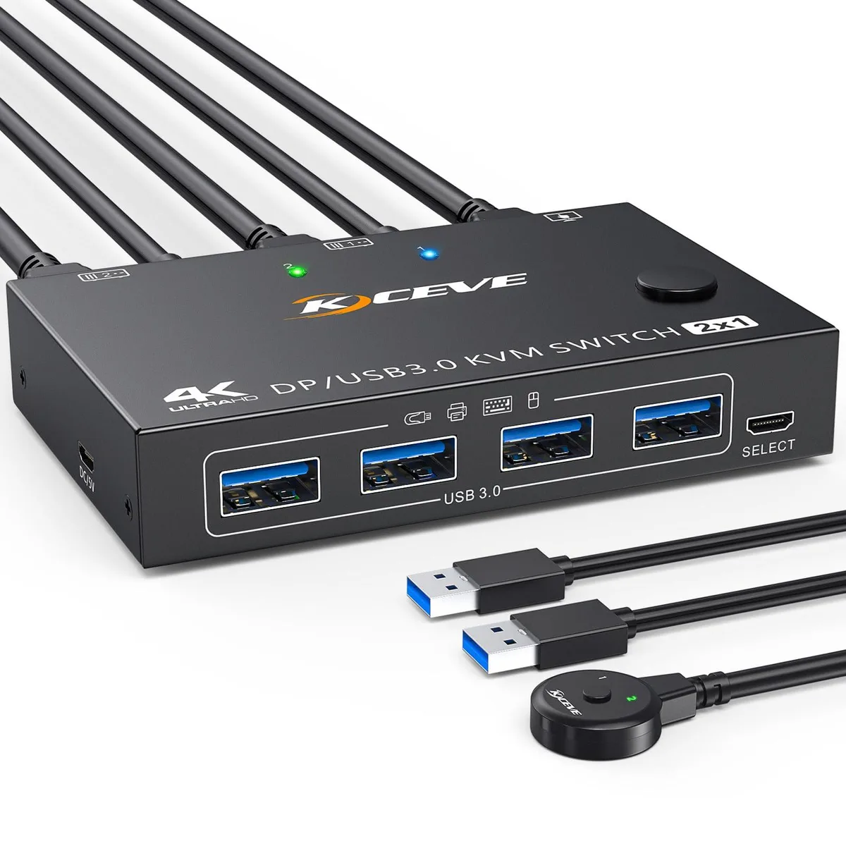 Vszerda Vszerda KC-201DP KVM switch 2 computers 1 monitor DisplayPort 4K@144Hz 4 USB 3.0 wired remote — product photo