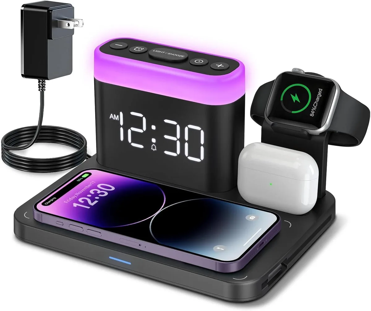 FLEANE FLEANE 5-in-1 Wireless Charger Stand with Alarm Clock &amp; Night Light — product photo
