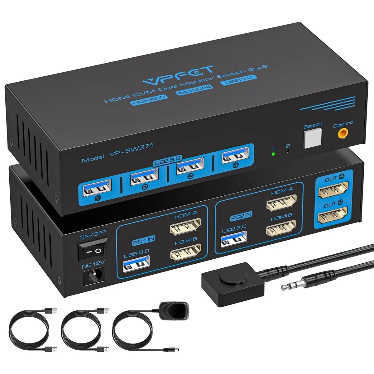 Explus-C Explus-C 4K 120Hz Dual Monitor KVM Switch 2 Computers 4 USB 3.0 — product photo