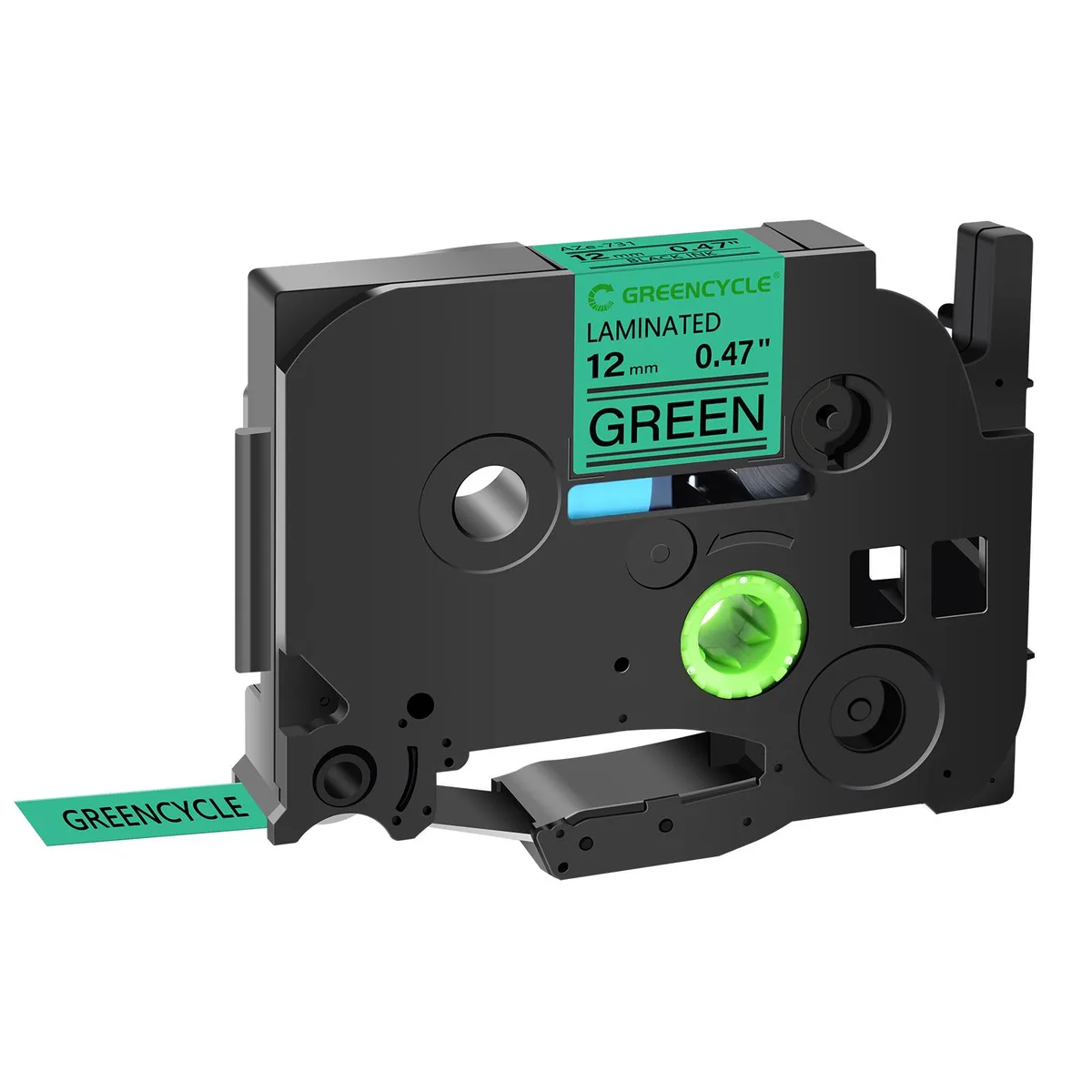 GREENCYCLE GREENCYCLE TZe-731 12mm Black on Green Laminated Tape labelmaker — product photo