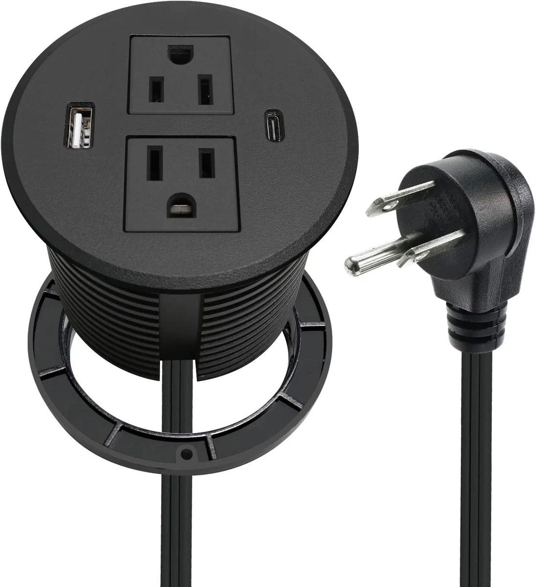 BFKK BFKK Desk Power Grommet USB C 30W PD QC3.0 2 Outlets 2 USB Black — product photo
