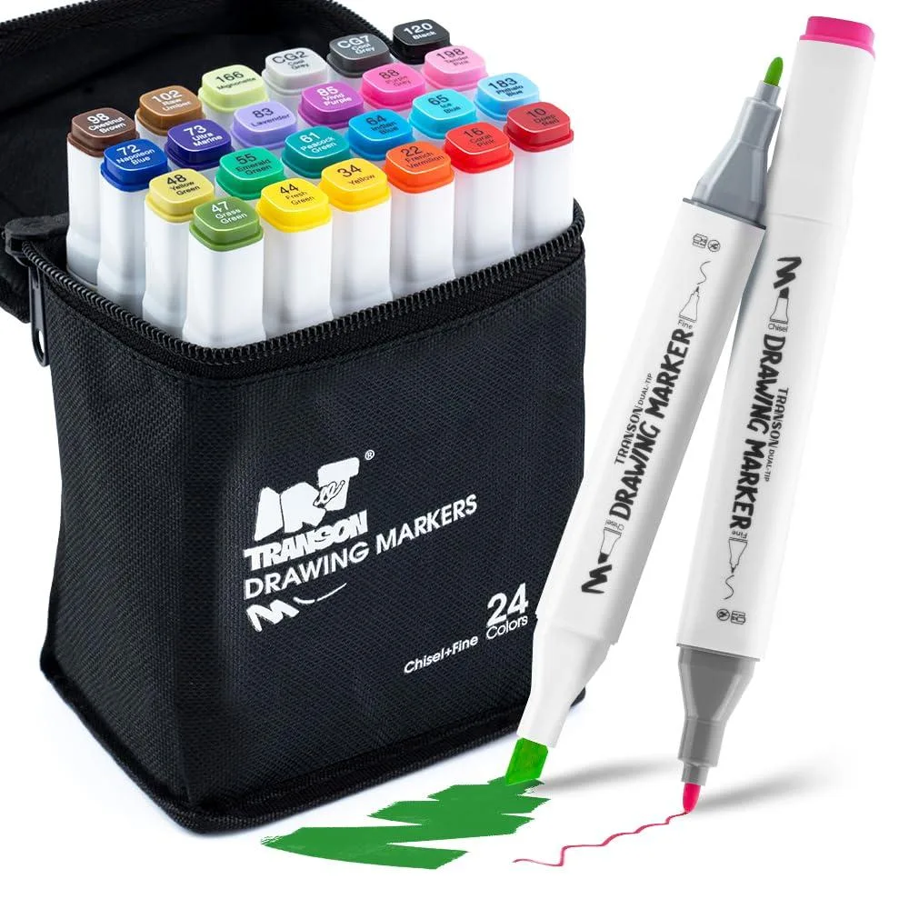 Set of 24 dual-tip alcohol markers in a carrying case