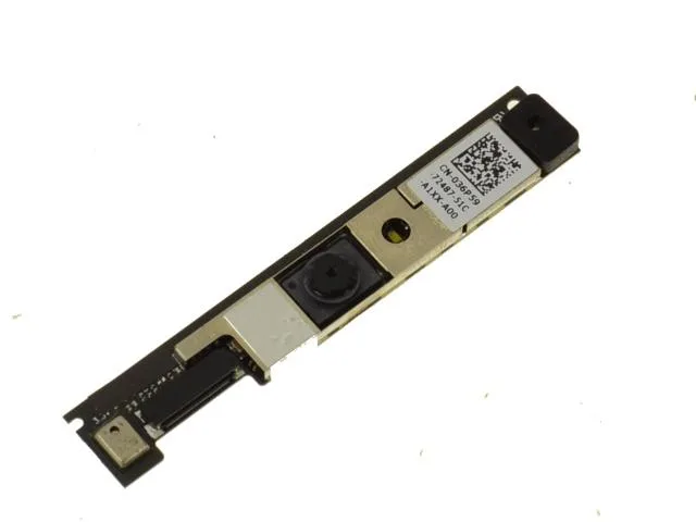 Small rectangular Dell Alienware webcam module, black finish, lens centred, flex cable attached