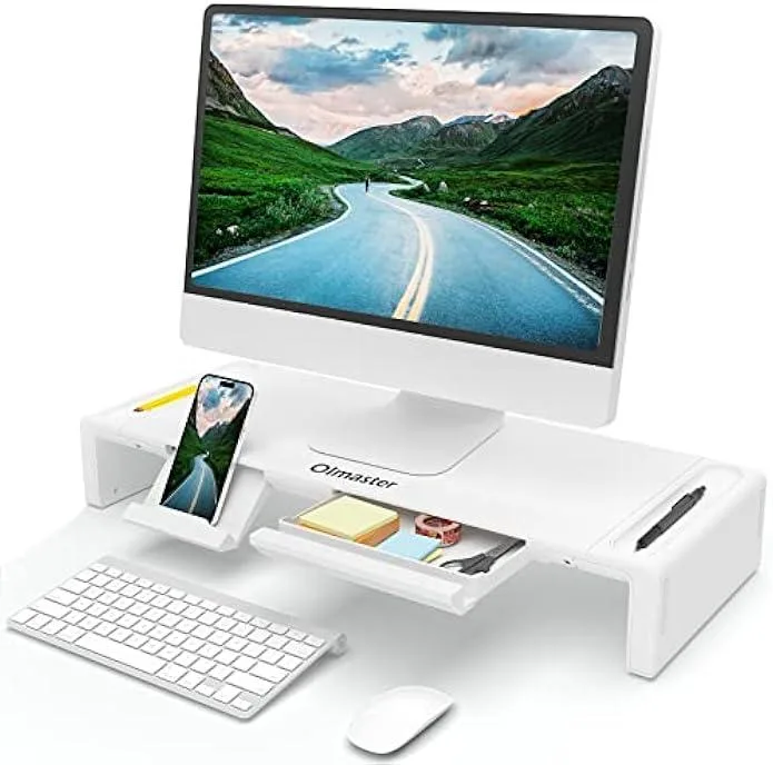 TAURKENAM TAURKENAM Monitor Stand Riser Foldable Adjustable Width 16.5 18.5 20.5 inch White office equipment — product photo