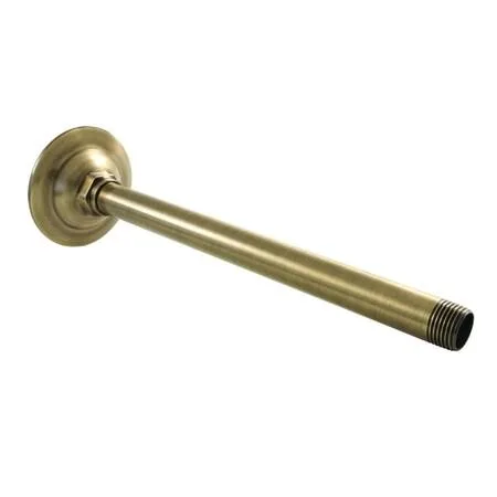 Antique brass 10 inch ceiling shower arm, curved raindrop form