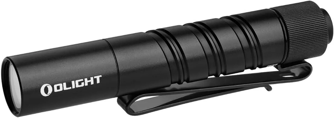 Black cylindrical EDC flashlight with two-way pocket clip and tail switch