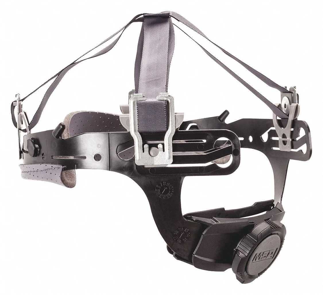 MSA Fas-Trac III 4-point replacement suspension, large, grey plastic frame with black ratchet knob and woven straps