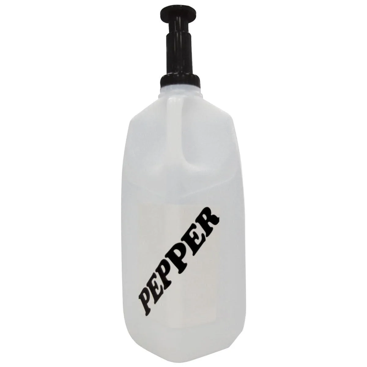 White and black pepper refiller with spring-loaded spout, half-gallon capacity