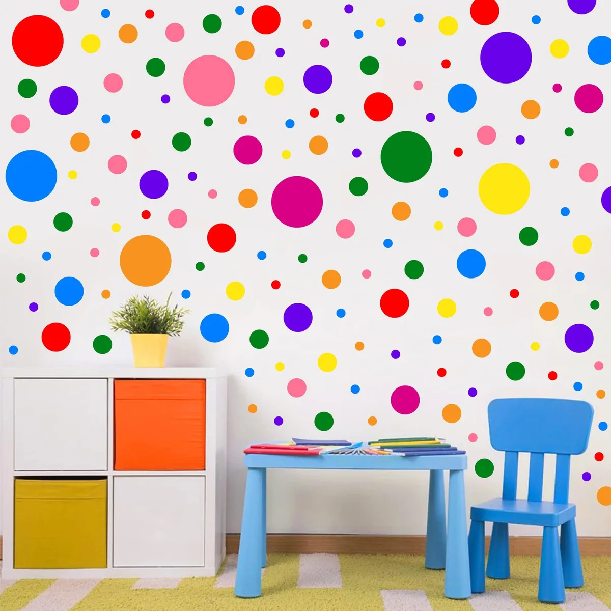 Sheet of 1240 colourful vinyl polka dot circles 9.2 inch diameter