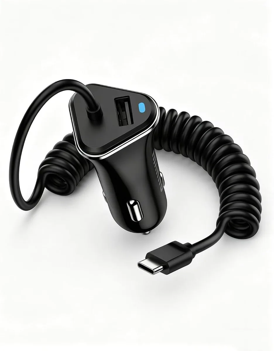 Leelbox Leelbox Car Charger 3.4A Dual Port USB-C Coiled Cable — product photo