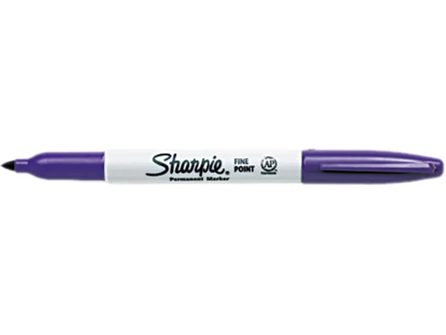 Box of twelve purple fine-point permanent markers in standard barrels with caps