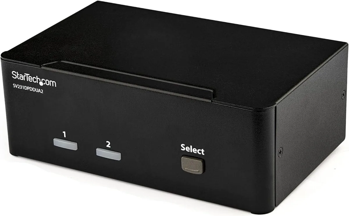 WUQ WUQ 2-Port DisplayPort KVM Switch Dual-Monitor 4K 60 DP 1.2 USB Hub TAA — product photo