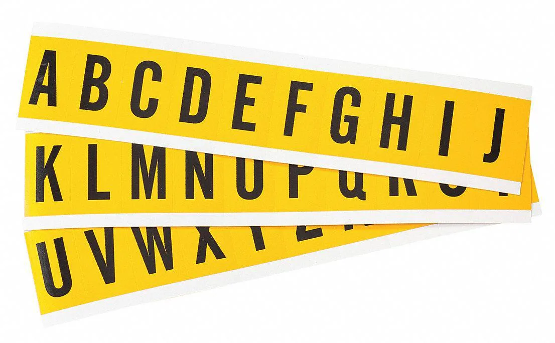 Brady 1530-LTR yellow vinyl letter label set with 17 markers