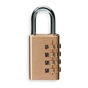 Solid brass luggage padlock with four side dials, bronze finish