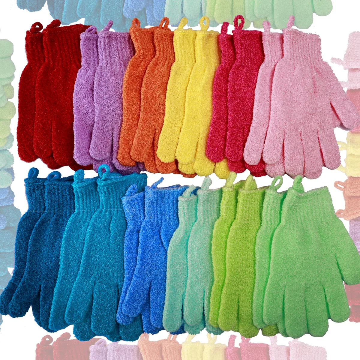 GELIFATLE H1-D2PE-ER93 Exfoliating Bath Gloves 24 Pcs 12 Pairs Nylon — product photo