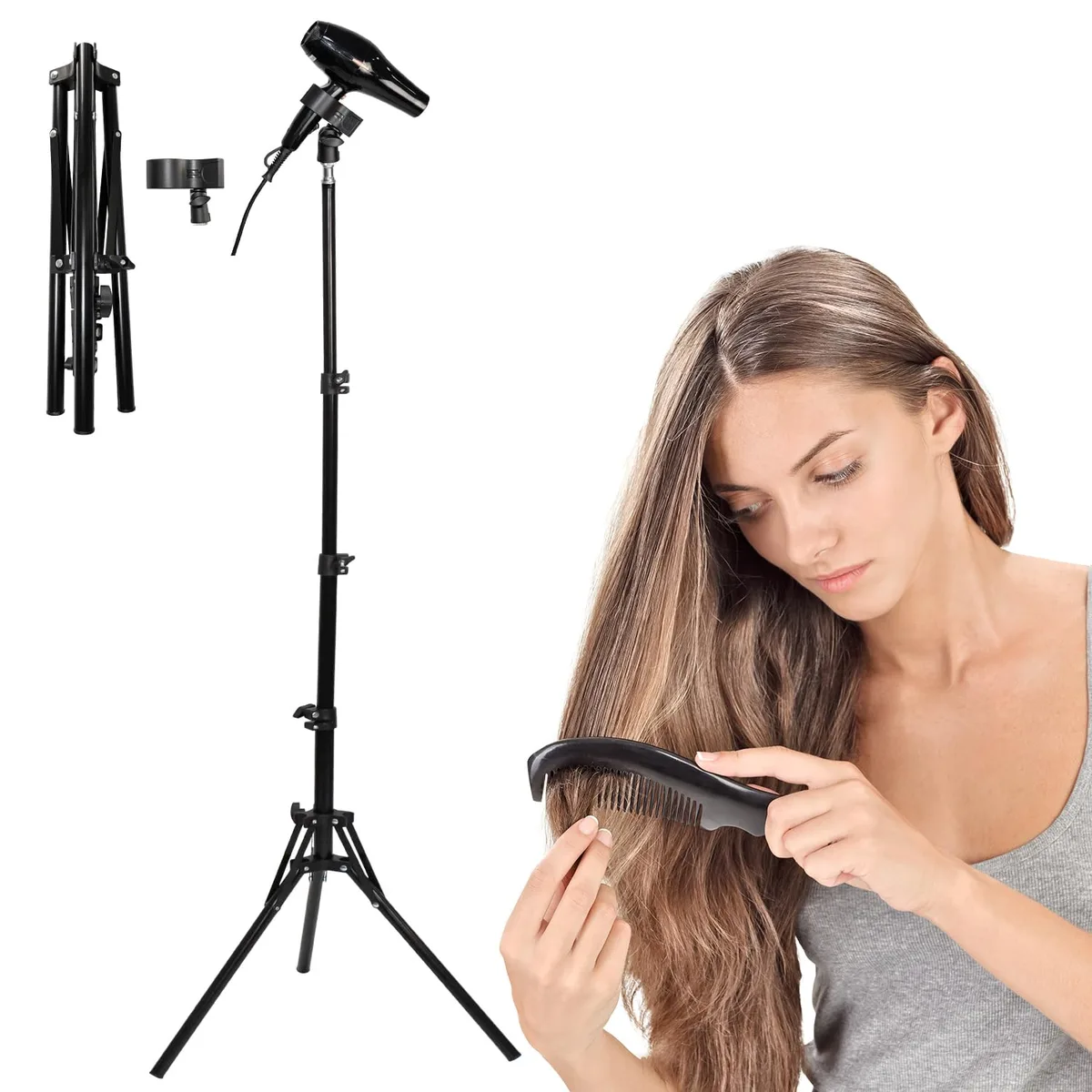  SHOUKEN Adjustable Hair Dryer Stand Holder 64.4 inches 360 Degree Rotation — product photo