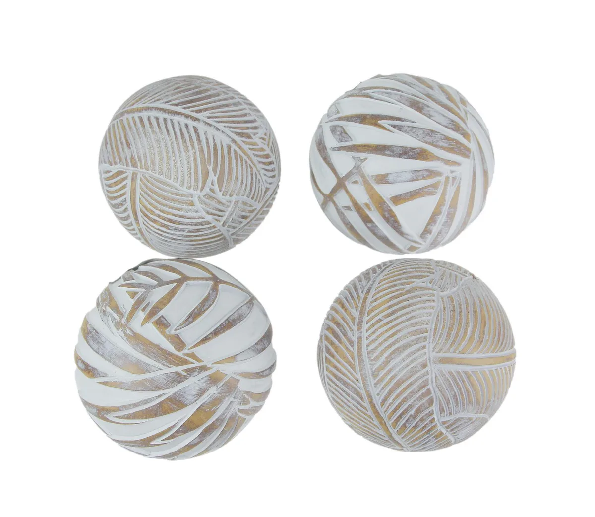 Mayrich Company Mayrich Company Whitewashed Tropical Leaf Decor Balls Set of 4 — product photo