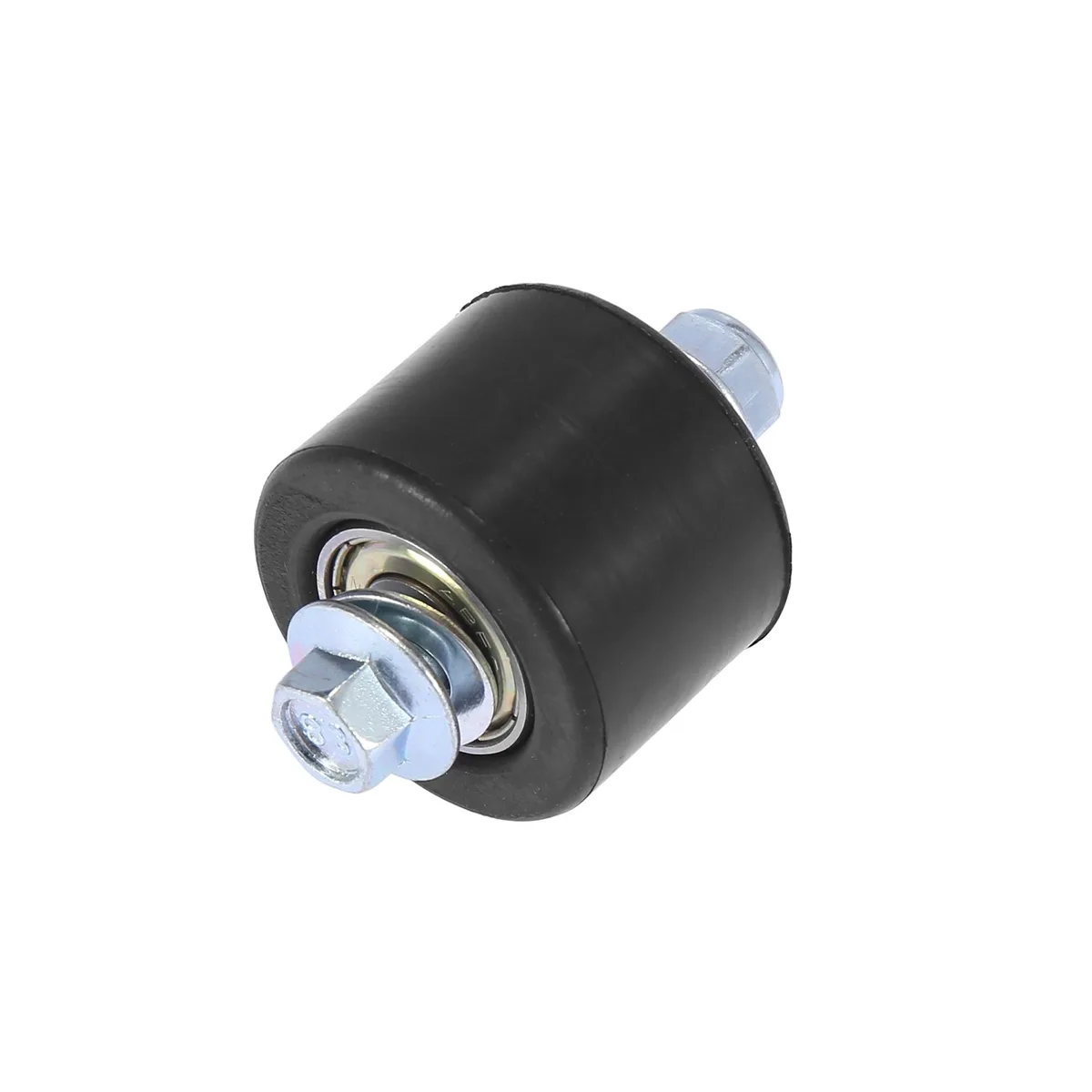 Black metal and rubber chain pulley roller slider with M8 bolt, nut and gaskets
