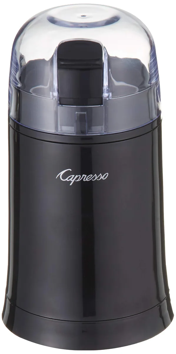 Silver blade coffee grinder with black ABS housing and stainless steel chamber