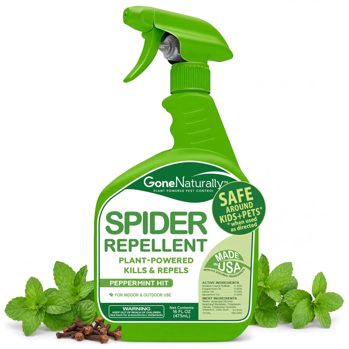 16oz spray bottle with peppermint oil spider repellent label