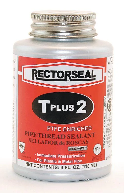 White 4.8 fl oz brush-top can of T Plus 2 pipe thread sealant