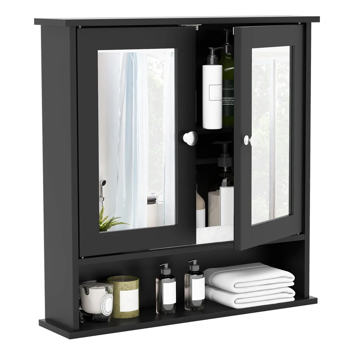 SlickBlue SlickBlue Double Door Wall-Mounted Bathroom Mirror Cabinet Black 22 x 5 x 23 in — product photo