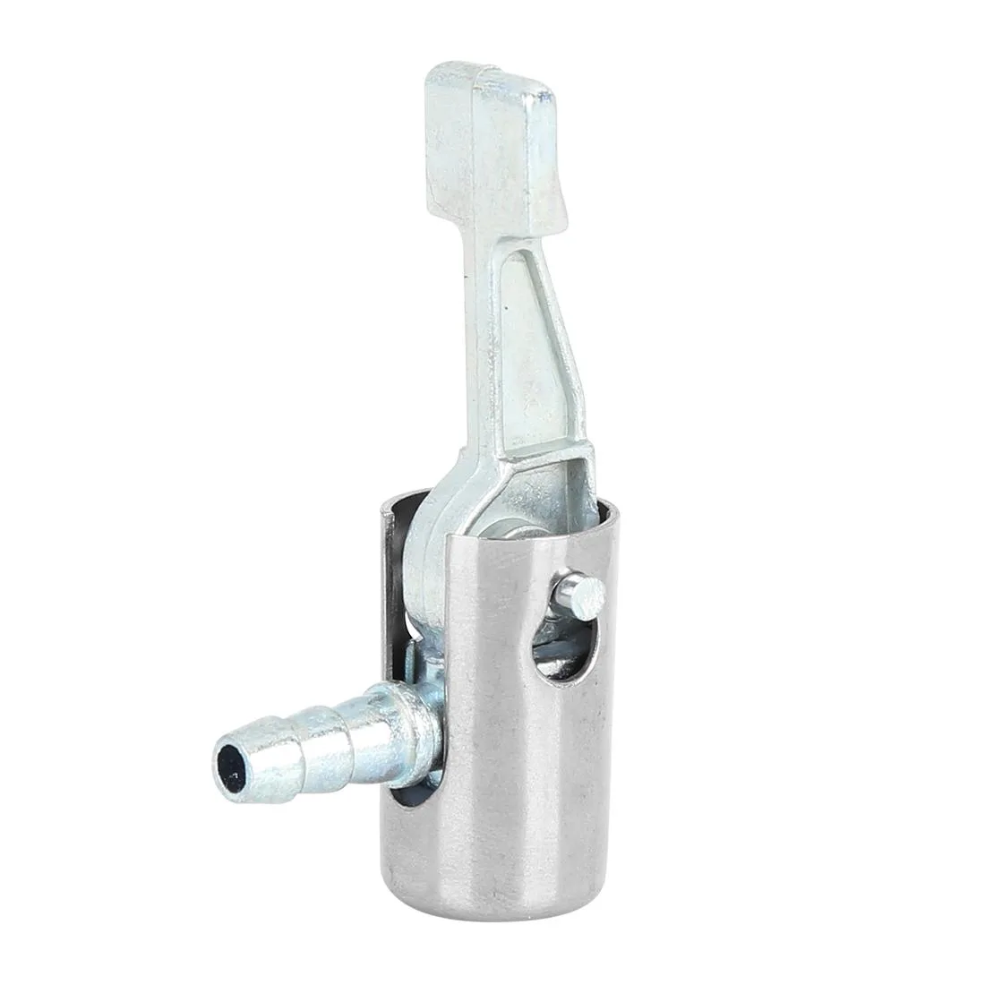 Small silver metal locking air chuck with 6mm barb end