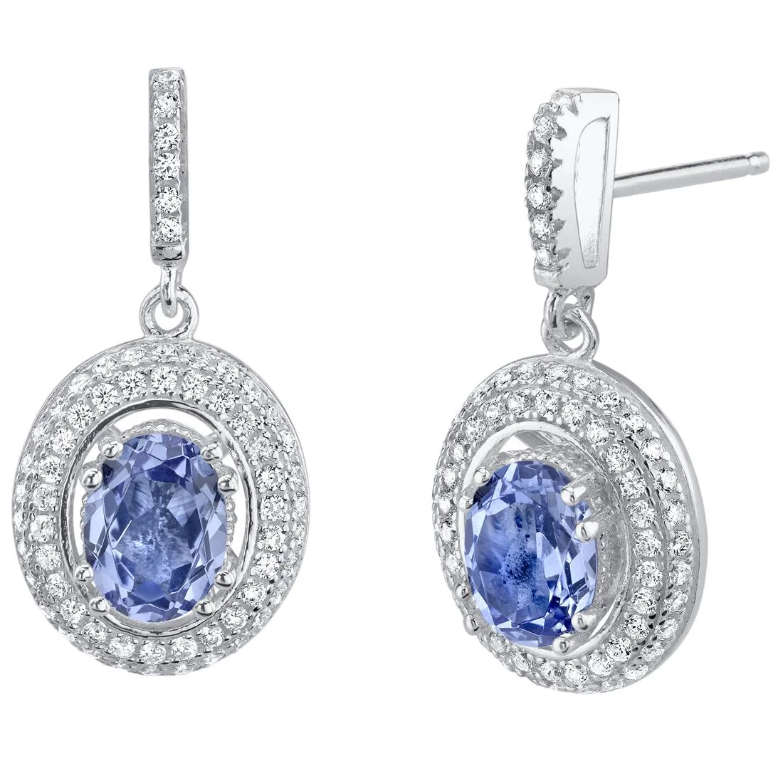 Oravo Oravo Simulated Tanzanite Halo Dangle Earrings 925 Sterling Silver 3.25ct — product photo