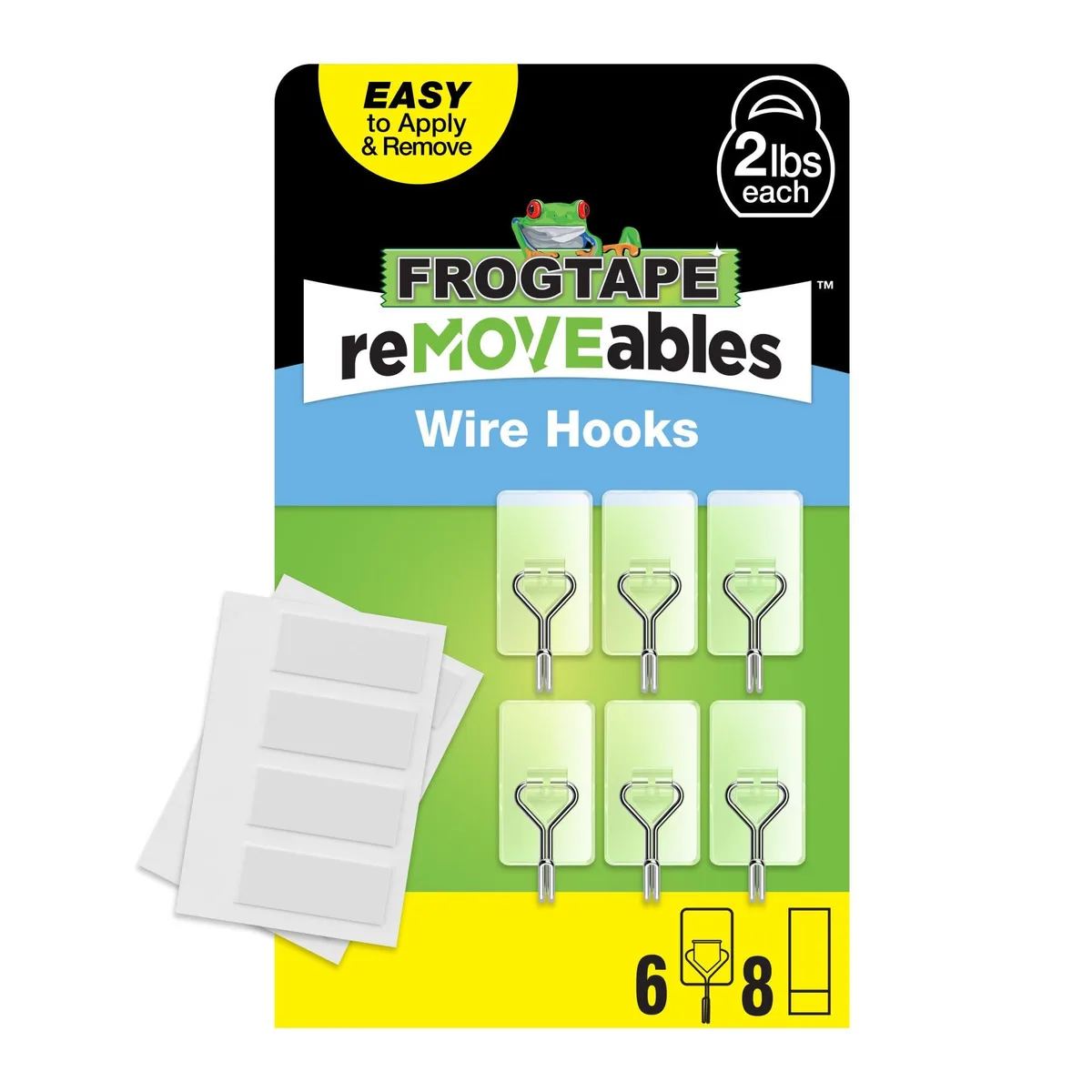 Six clear painted metal wire hooks with adhesive strips