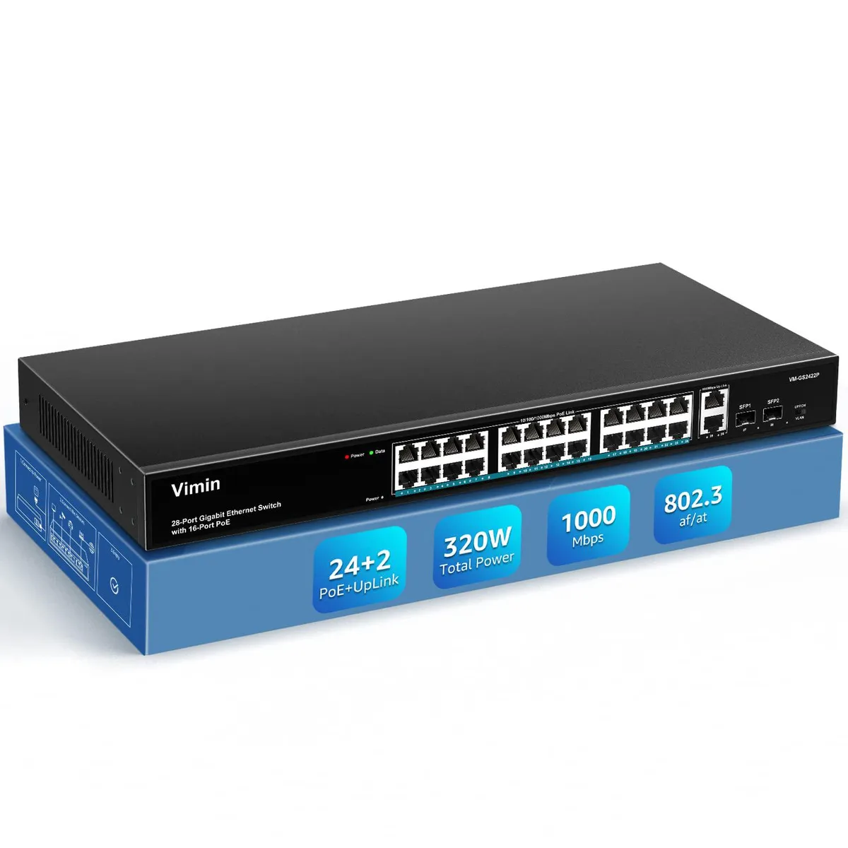 BFKK BFKK 28-Port Gigabit PoE+ Switch 24×PoE+ 2 Uplink 2 SFP 320W — product photo