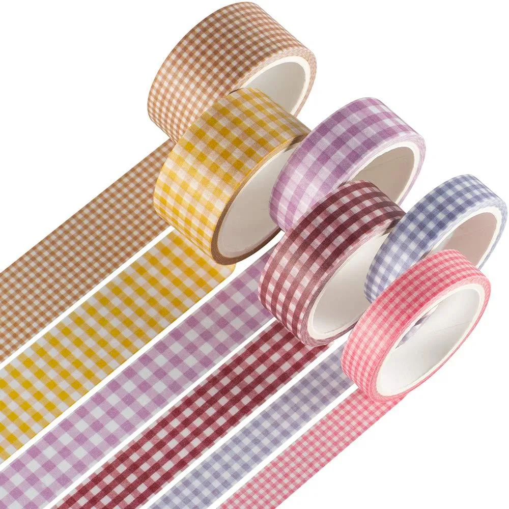 YUBX YUBX 02-DI5P-5195 Plaid Washi Tape 6 Rolls 10mm 15mm 20mm — product photo