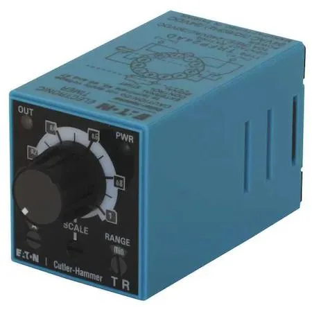 Compact octal-base relay with rotary adjustment knob, grey enclosure, DPDT contacts, IP20 rating