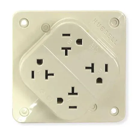 Ivory rectangular surface-mount quad receptacle with four NEMA 5-20R outlets