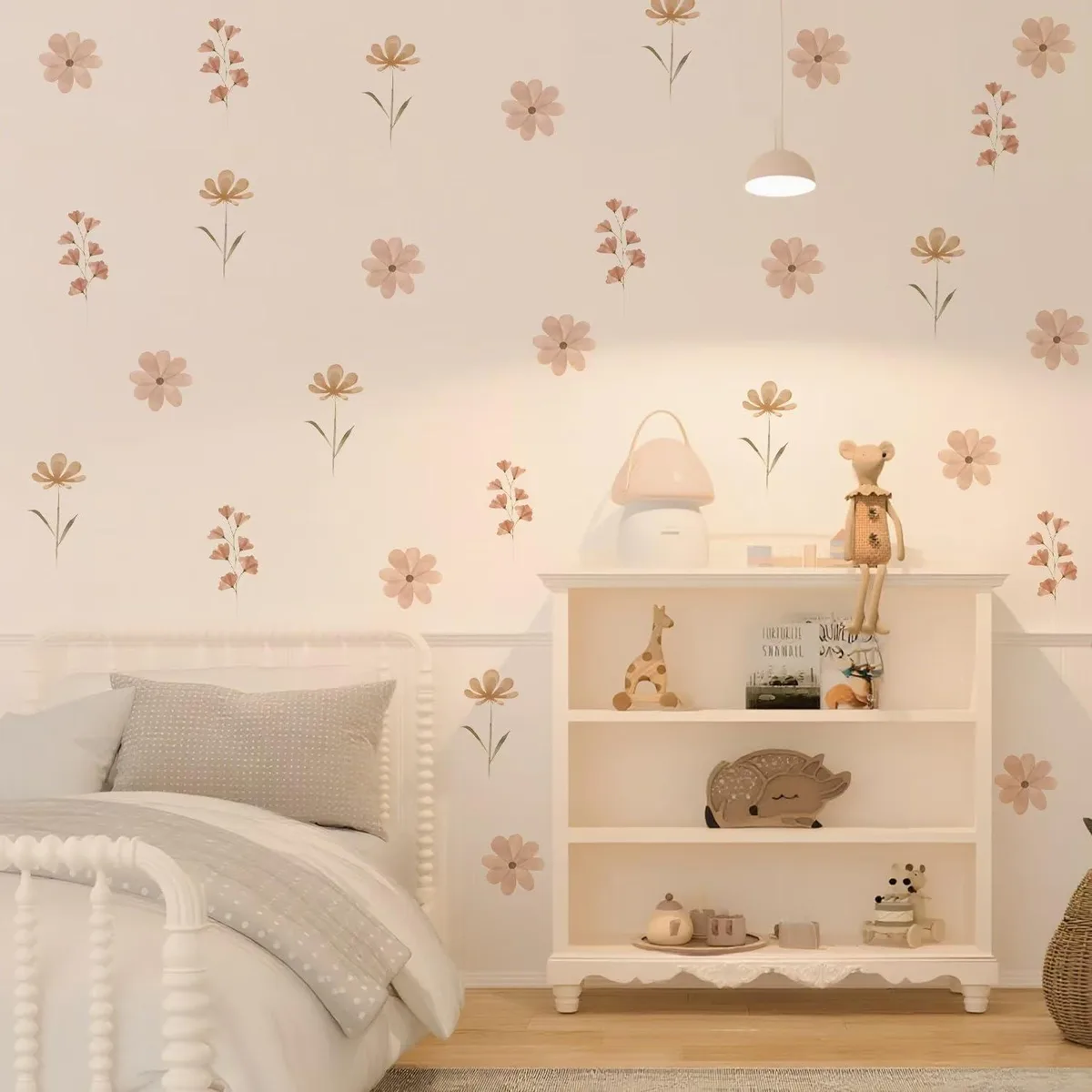 Four rectangular vinyl sheets with hand-painted silver and brown watercolor animal and plant designs