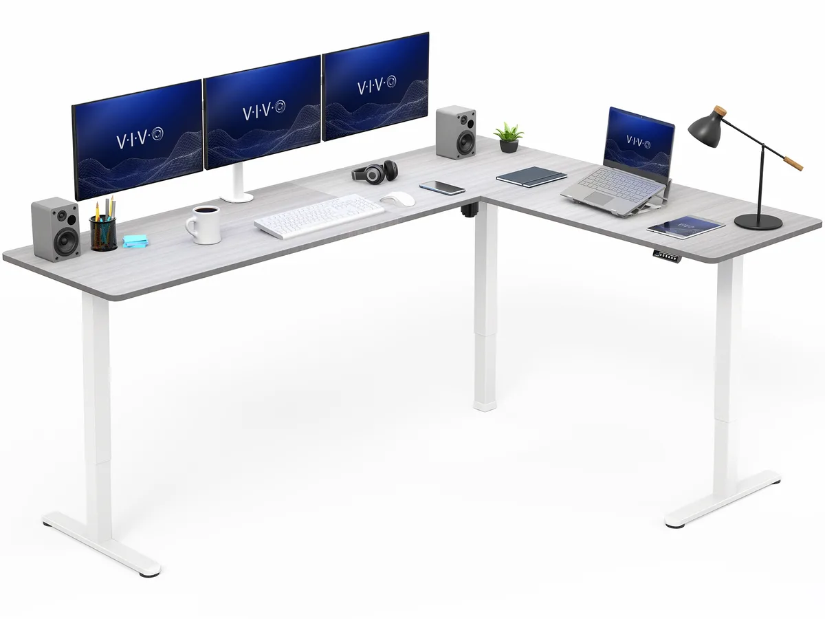 VIVO VIVO Gray/White Electric L-Shaped Corner Desk 84.6" x 63 — product photo