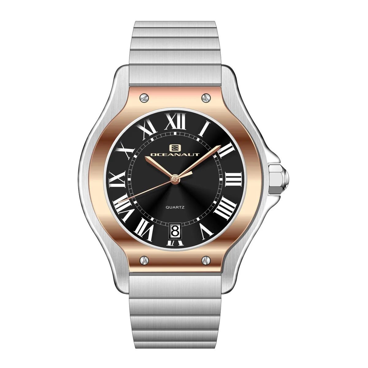 Stainless steel watch with black dial and bracelet