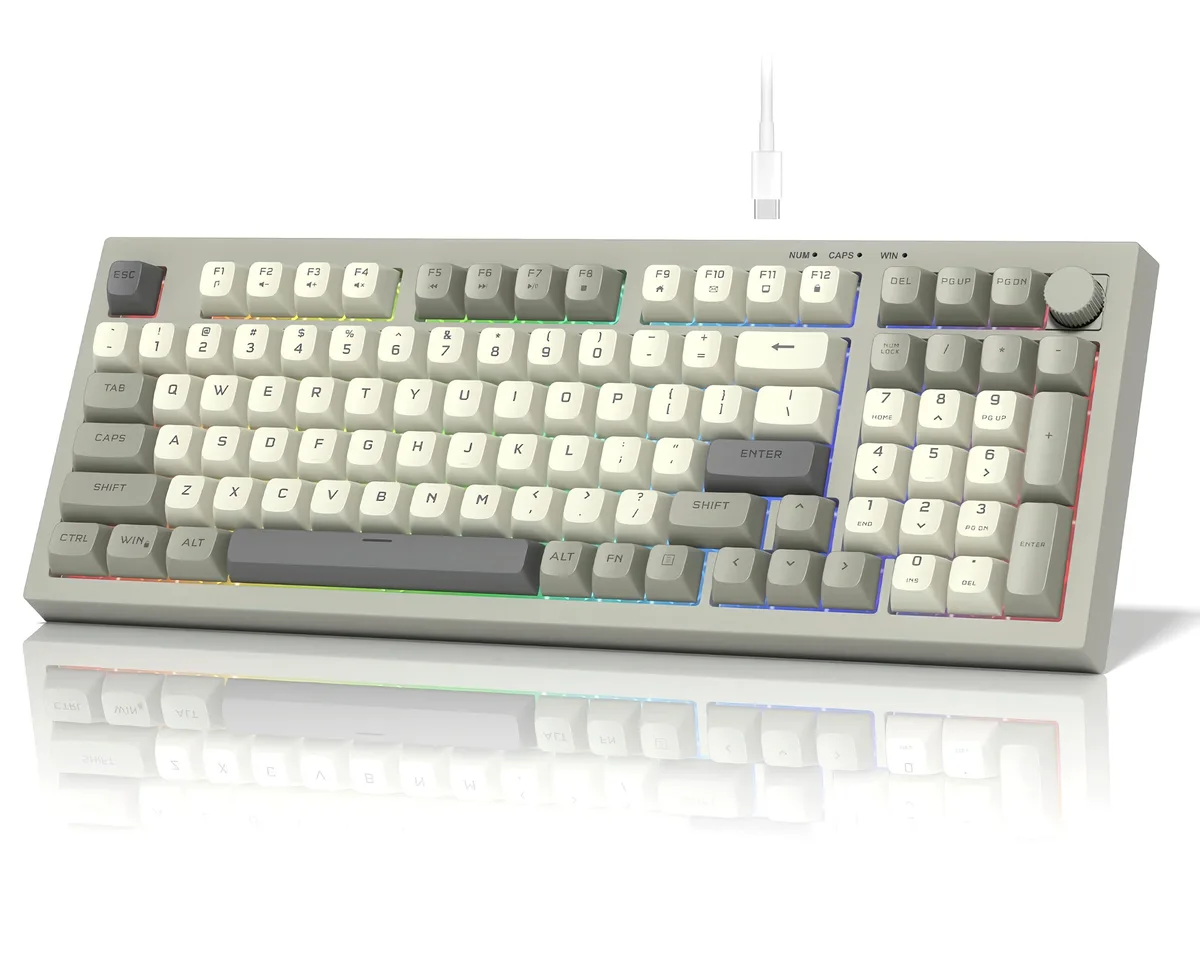  dagaladoo DK98 Retro Wired Gaming Keyboard 97 Key Creamy Membrane Rainbow RGB Grey — product photo