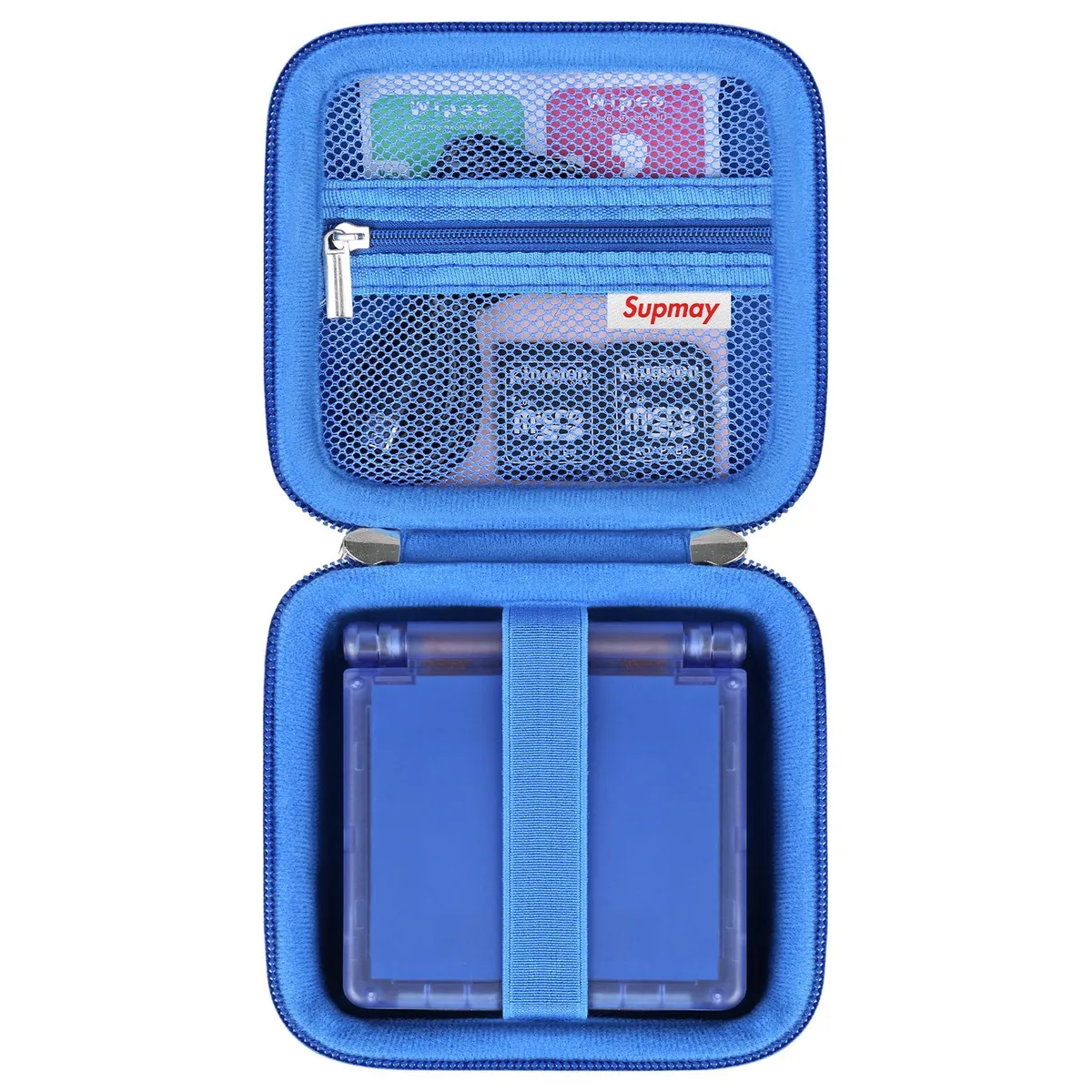Blue EVA hard case with double zipper and mesh pocket