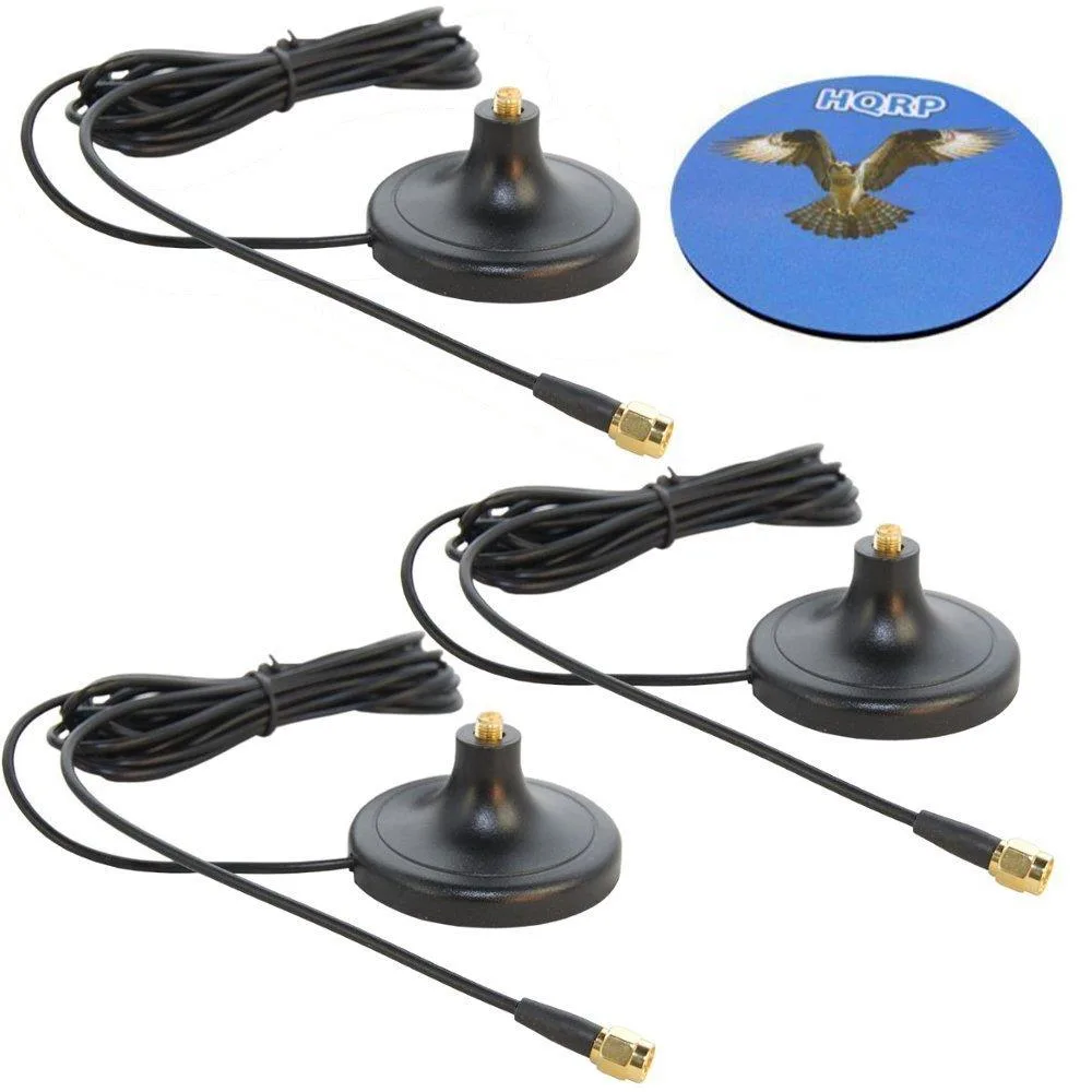 HQRP HQRP 3× RP-SMA WiFi Antenna Extension Cable 3 m Magnetic Base Black — product photo