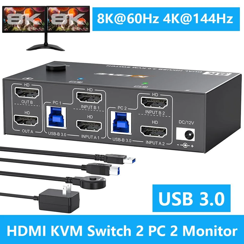 IHDAPP IHDAPP Dual Monitor HDMI KVM Switch 2 PC 2 Monitors 8K@60Hz 4K@144Hz USB 3.0 — product photo