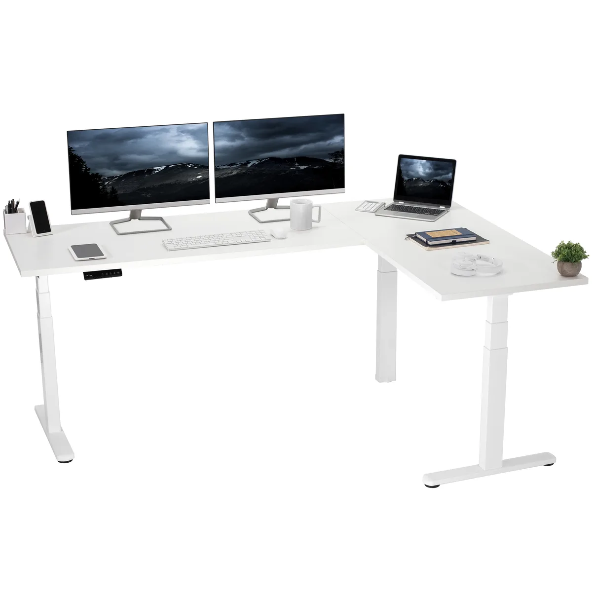 VIVO VIVO Electric 78" x 55" L-Shape Standing Desk, White/White — product photo