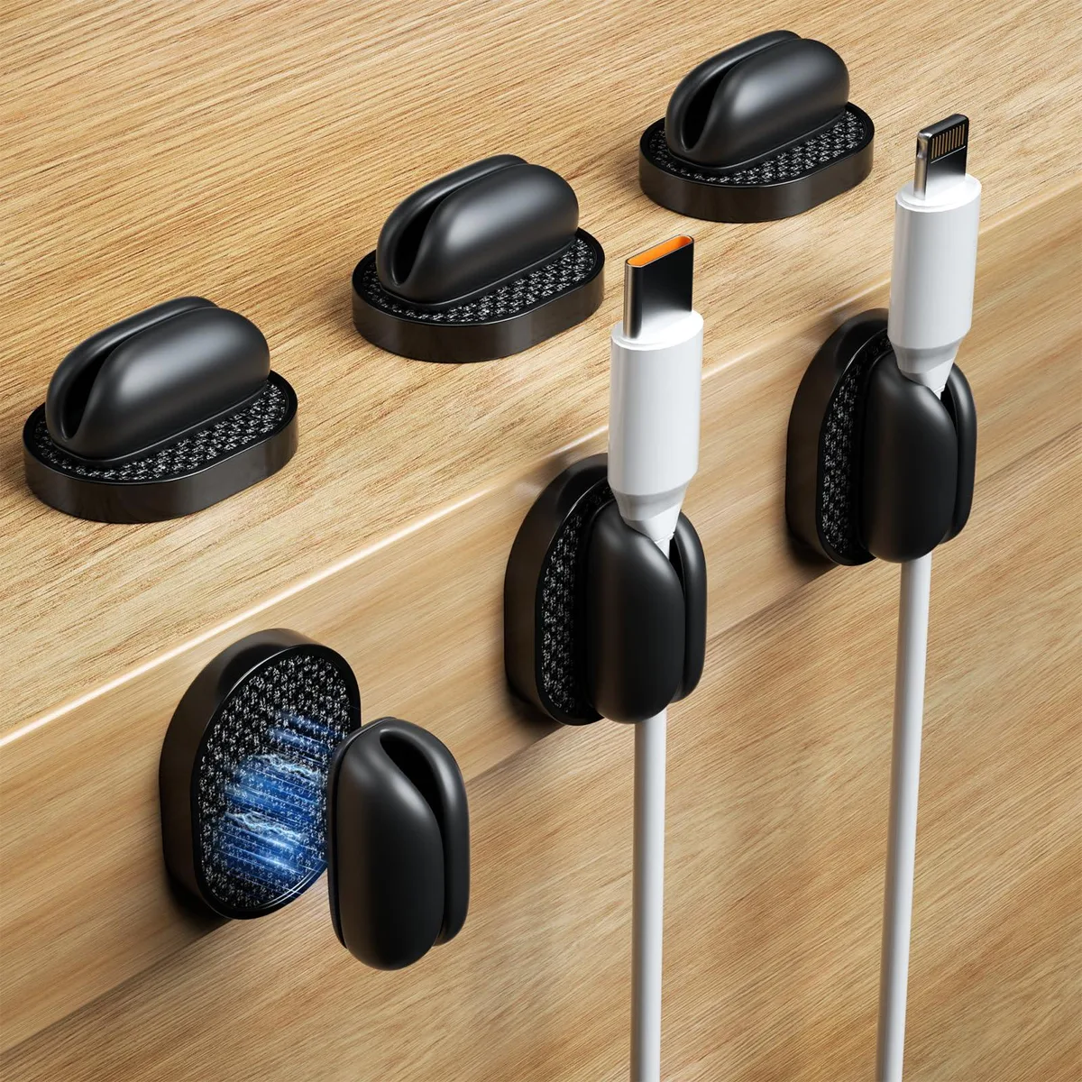  Puretor SC-06 Cord Organizer 6 Pack 3mm Black Self-Adhesive Magnetic — product photo