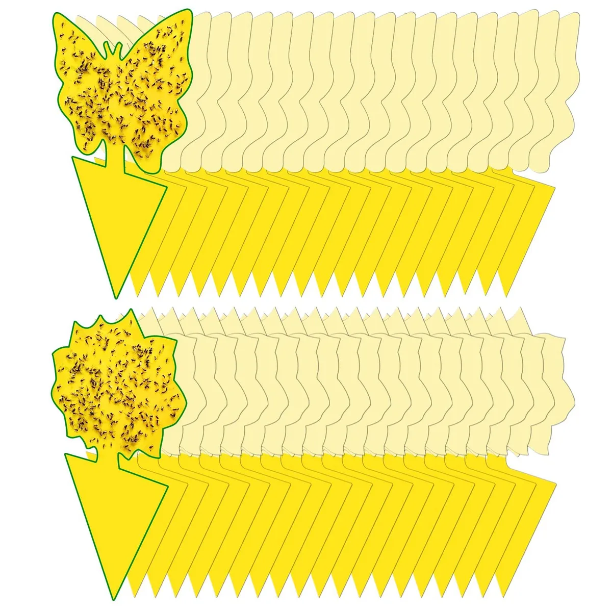 40 yellow sticky traps in various shapes on a sheet